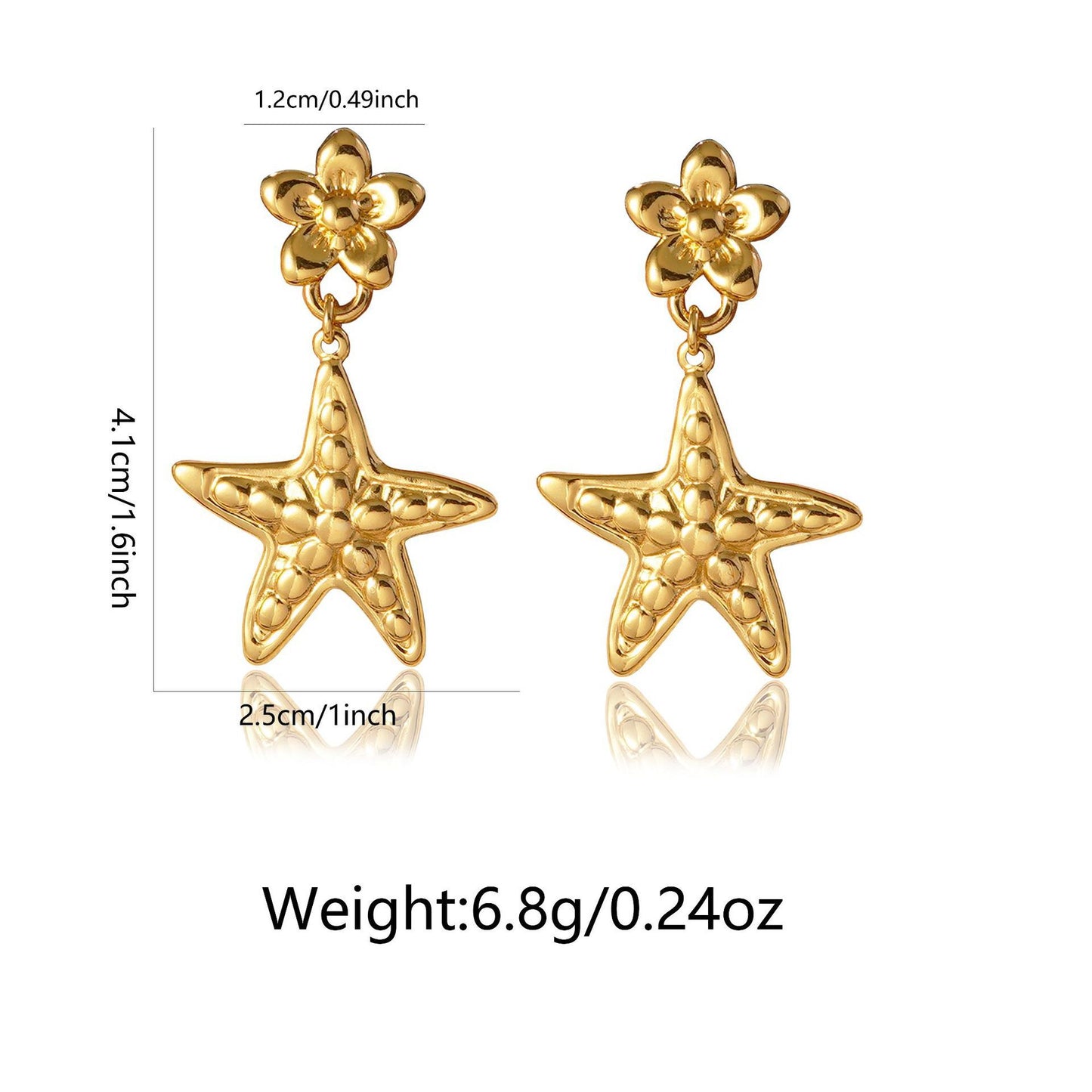 Orecchini da donna casual in acciaio inossidabile a forma geometrica di stella marina, conchiglia e granchio