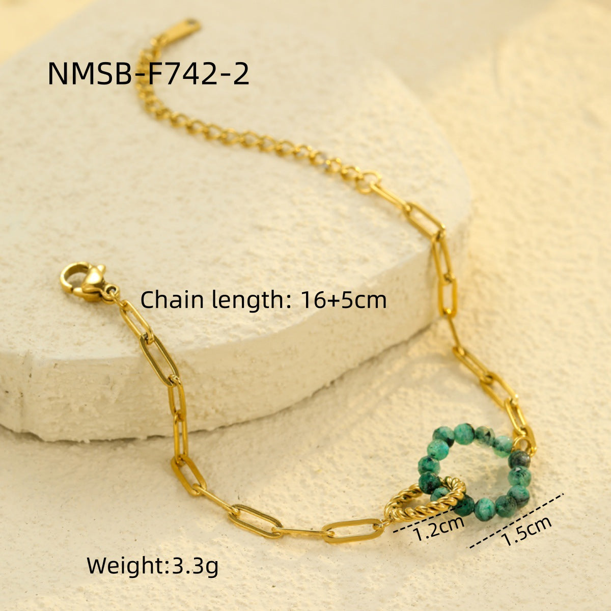 Bracciale circolare intrecciato da donna in stile vintage, realizzato in acciaio inossidabile con finitura placcata e dettagli in pietra naturale