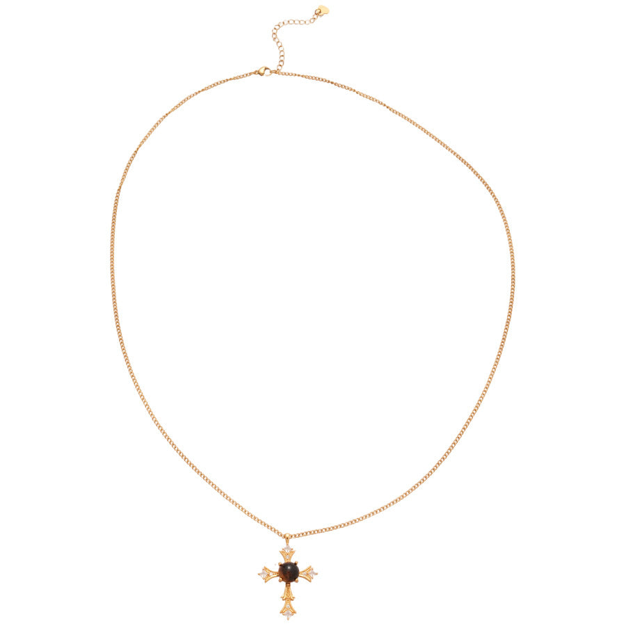 Collana con ciondolo a croce da donna stile vintage in rame con intarsio di zirconi