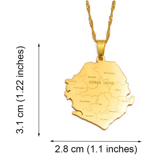 Minimalist Map City Pendant Necklace for Unisex in Stainless Steel with Titanium Steel Charm and Electroplated Finish