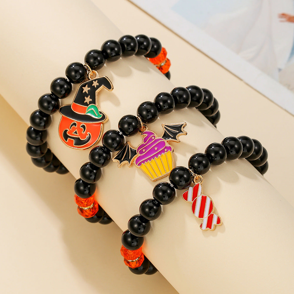 Gothic Punk Plated Alloy Cartoon Spider Bat Skull Charm Bracelet for Women Halloween Gift