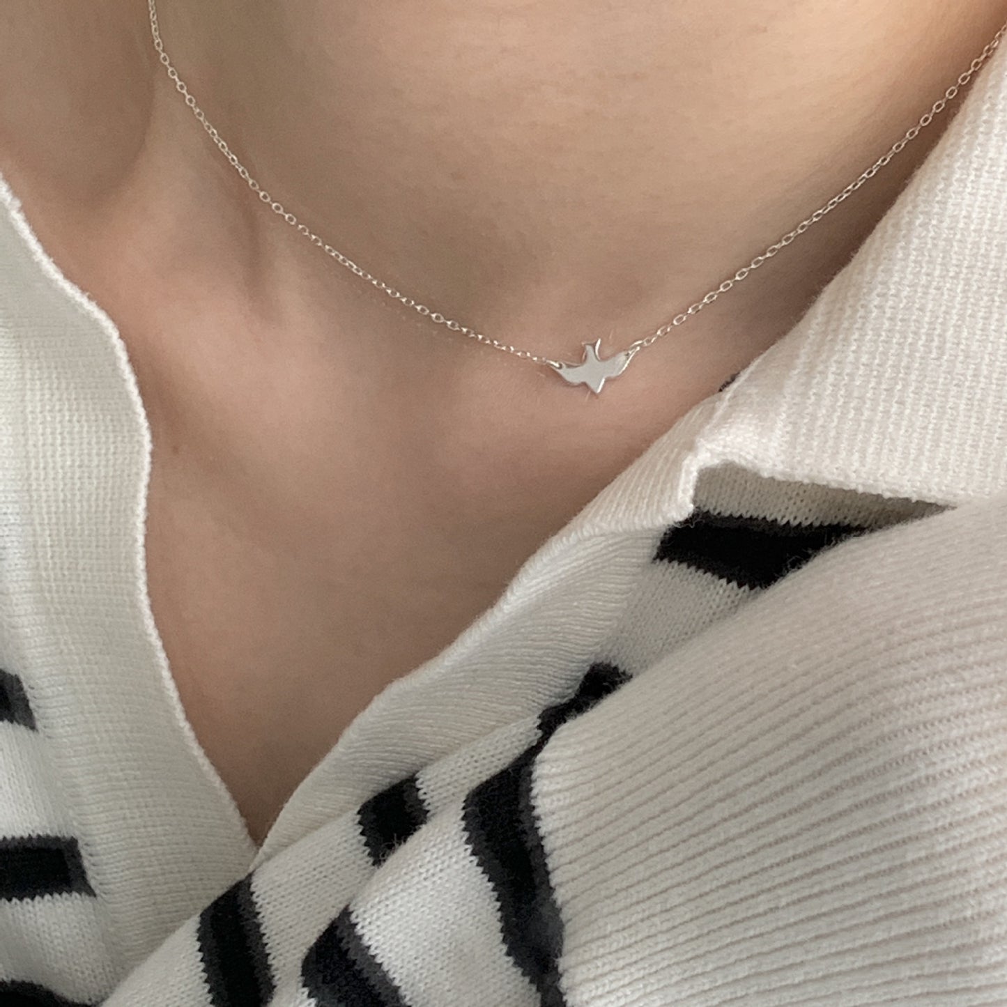 Minimalist 925 Sterling Silver Bird Pendant Choker Necklace