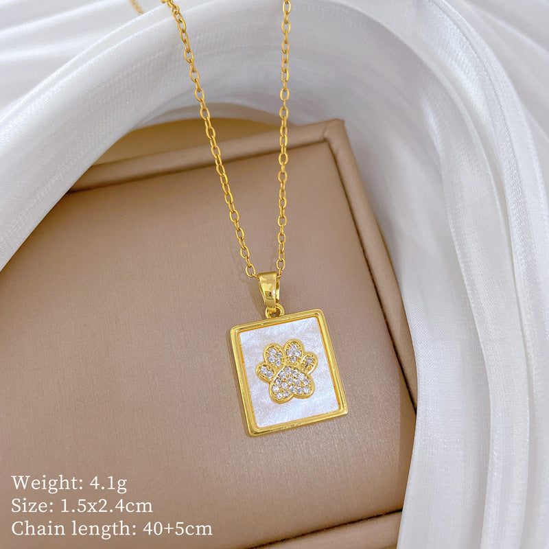 Sweet Minimalist Animal Shape Brass Pendant with Cubic Zirconia Inlay Titanium Steel Necklace for Unisex