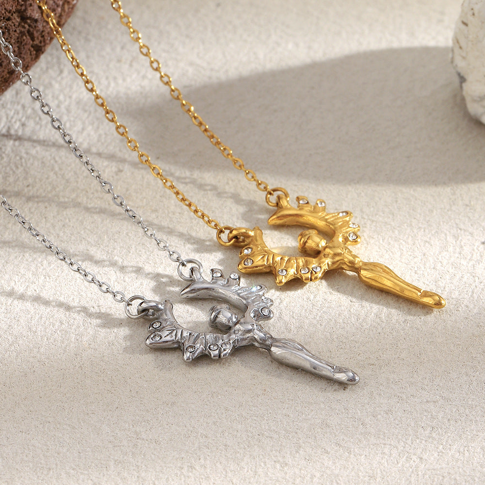 Collana con Ciondolo Angelo Geometrico Minimalista da Donna in Acciaio Inossidabile con Placcatura in Oro 18K