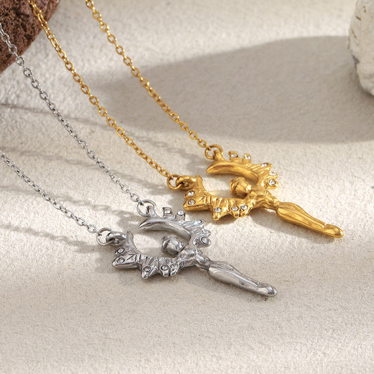 Minimalist Geometric Angel Pendant Necklace for Women in Stainless Steel with 18K Gold Plating