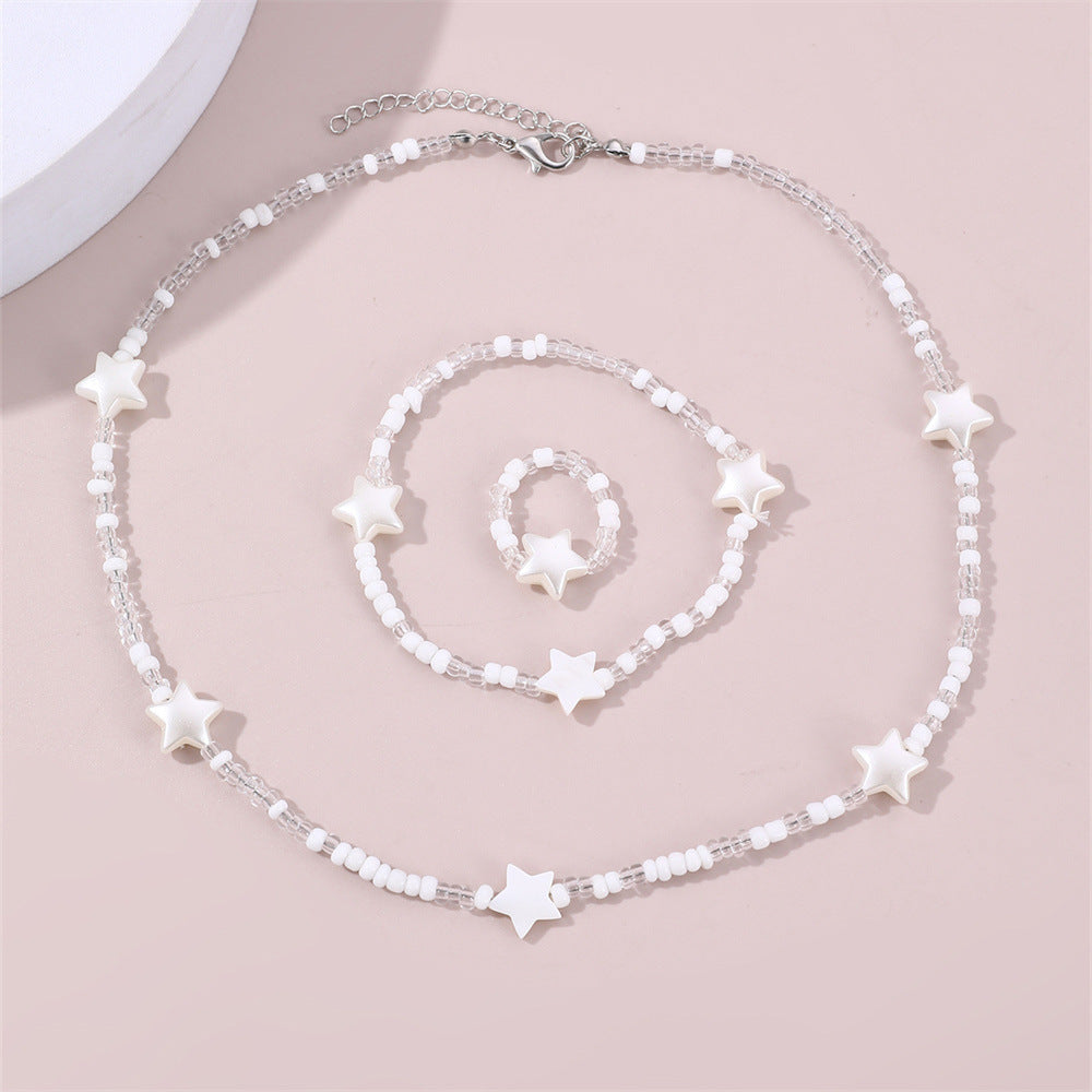Set di collana con perline in resina a forma di stella, bracciale e anello per bambini, regalo di gioielli minimalisti fatti a mano