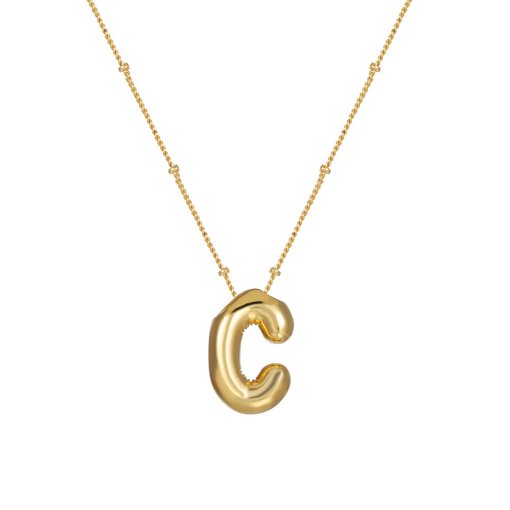 18K Gold Plated Heart Letter Necklace Minimalist Polished Brass Pendant Cable Chain for Women
