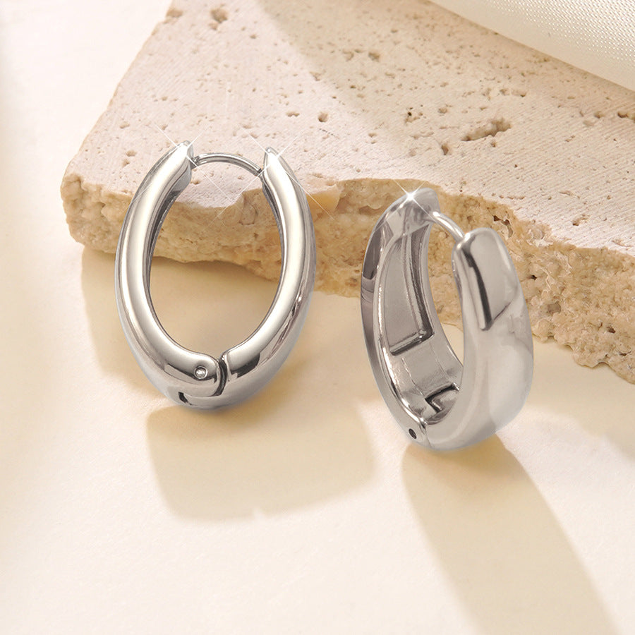 Elegant Round Geometric Stainless Steel Gold Plated Hoop Earrings for Women