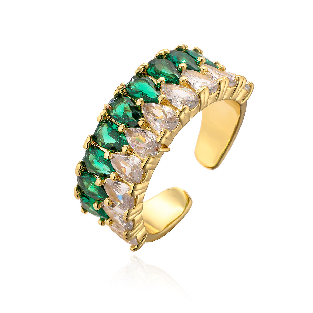 Anello Regolabile Geometrico Minimalista da Donna in Rame con Placcatura in Oro 18K e Intarsio Completo di Zirconi