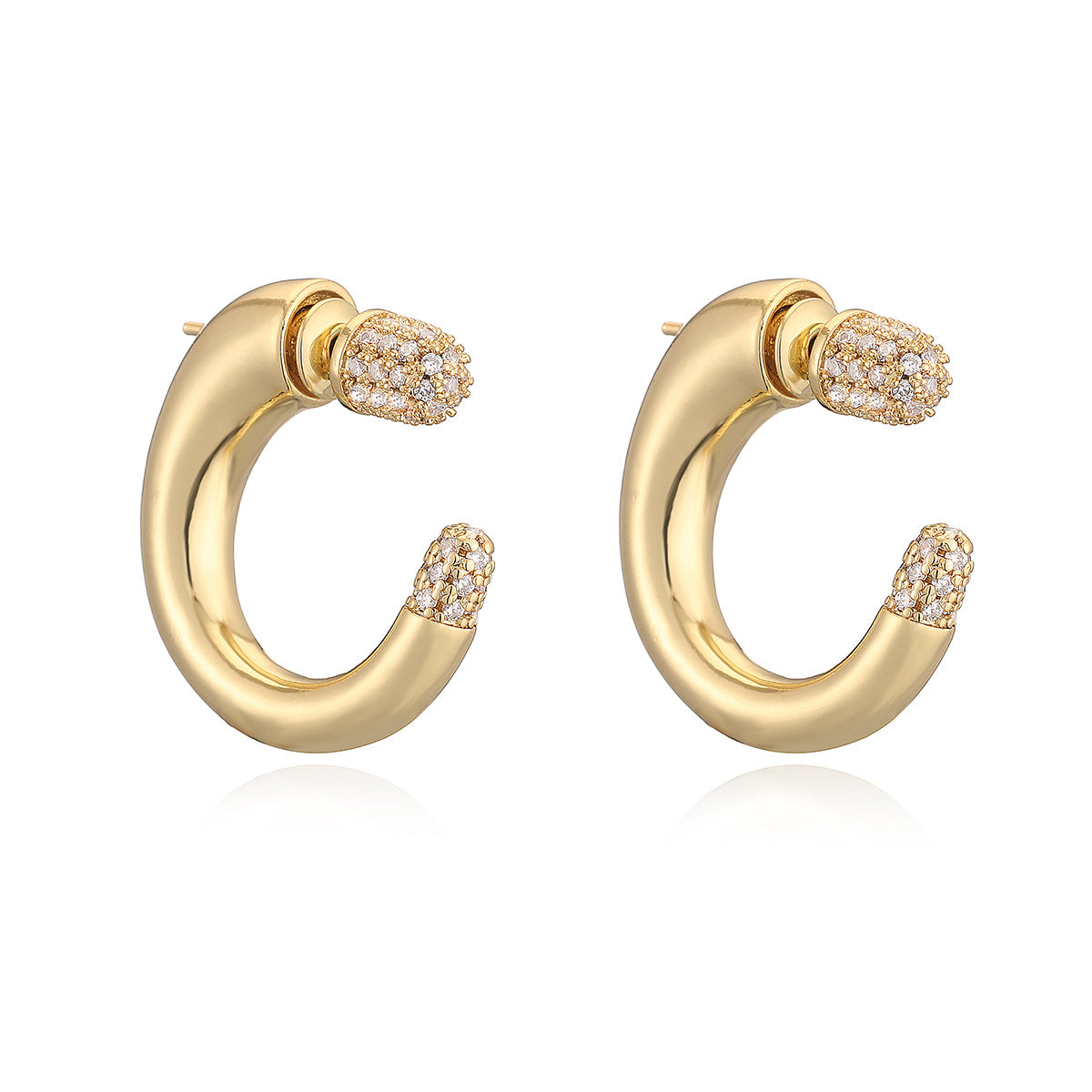 Minimalist Elegant Geometric Brass Gold Plated Cubic Zirconia Earrings for Women