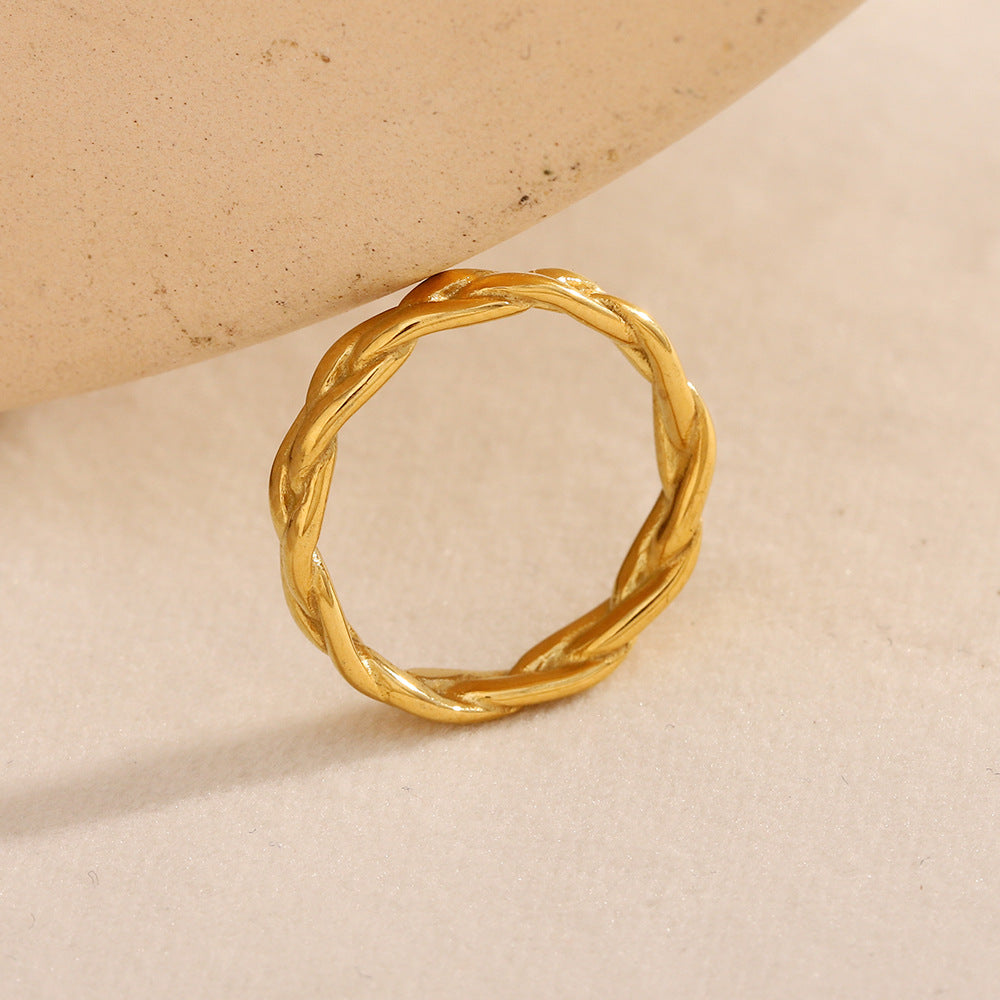Minimalist Geometric Stainless Steel Ring with 18K Gold Plating for Women