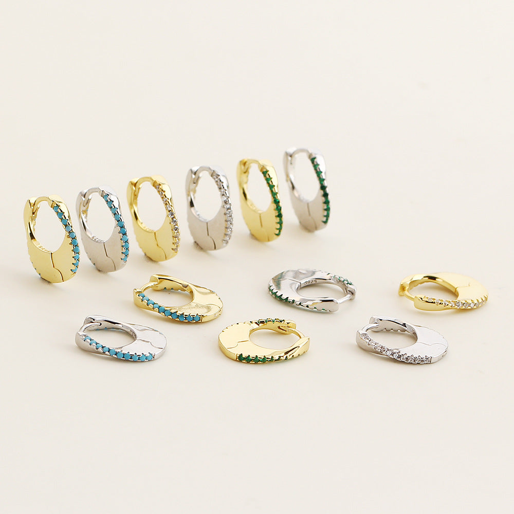 Minimalista geométrica S925 plata esterlina brazaletes de oreja con incrustaciones de diamantes de imitación para mujer