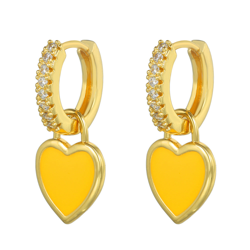 Casual Minimalist Heart Cubic Zirconia Inlay Brass Earrings