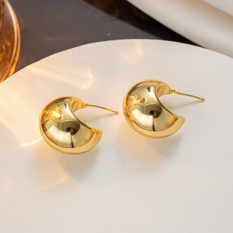 Pendientes de Aro Minimalistas Geométricos de Acero Titanio con Baño de Oro Hipoalergénicos Resistentes al Deslustre para Mujer
