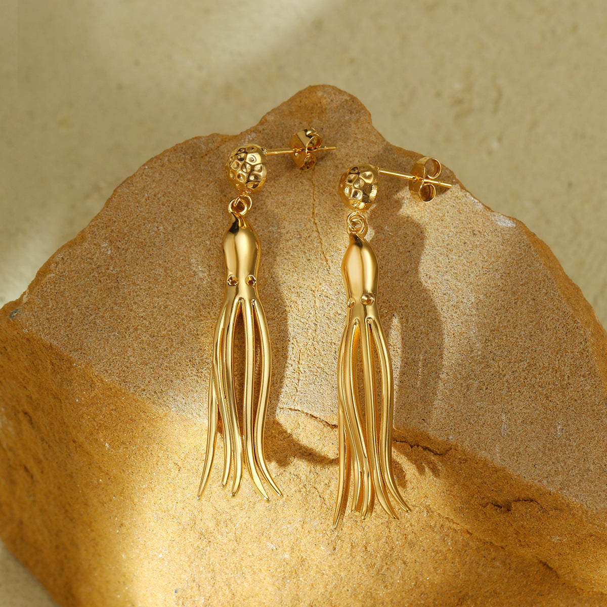 Cute Octopus-Shaped Stainless Steel Dangle Earrings with Tassel Detail, Fashion-Forward Geometric Animal Design for Women