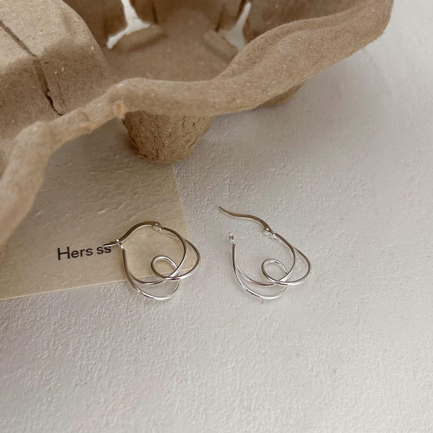 Minimalist Sweet 925 Sterling Silver Plated Geometric Knot Hoop Earrings for Women