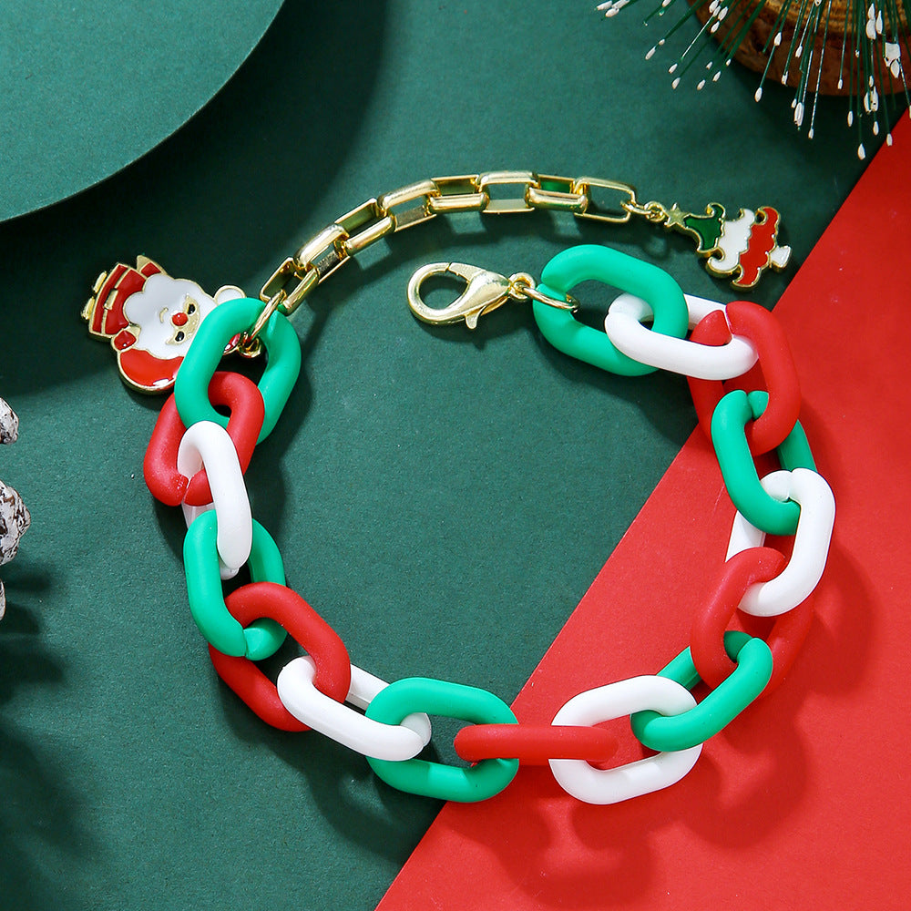 Colorful Christmas Santa Claus Bracelet Alloy Plated Unisex Holiday Jewelry