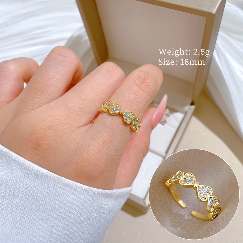 Minimalist Geometric Gold-Plated Brass Open Ring for Women with Crown Shape and Rhinestone Inlay