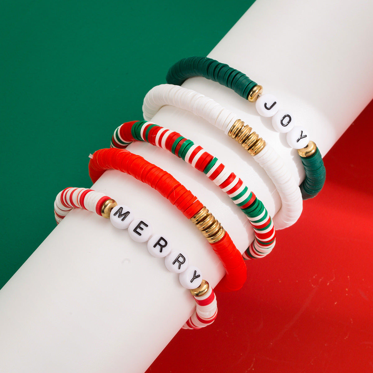 Juego de Pulseras Elásticas con Letras de Estilo Bohemio para Mujer, Pulseras Hechas a Mano de Arcilla Polimérica y Plástico