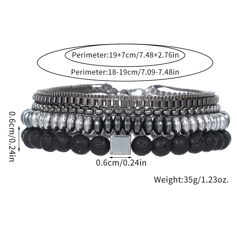 Hip-hop Geometric Round Stone Handmade Bracelet Set for Unisex