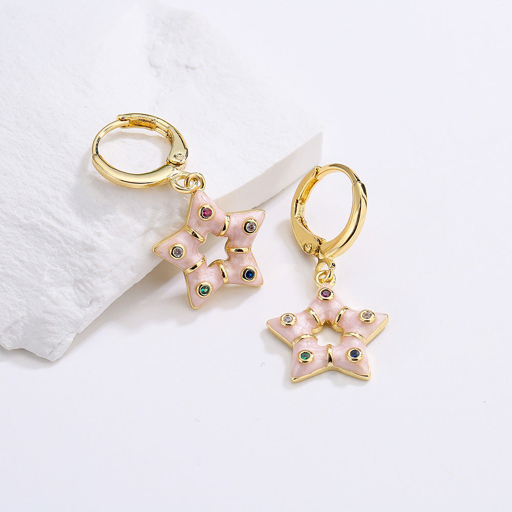 Orecchini geometrici in stile bohémien da donna in rame con placcatura in oro 18K e zirconi smaltati