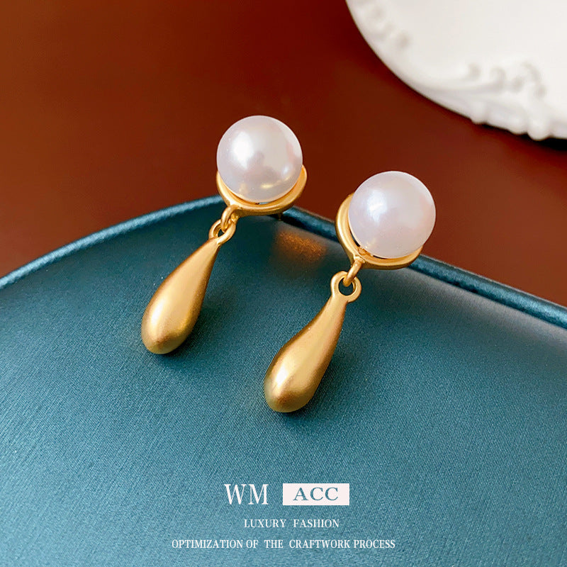 Vintage-Style Geometric Alloy Earrings with Pearl Accents and Silver-Plated Steel Posts for Women