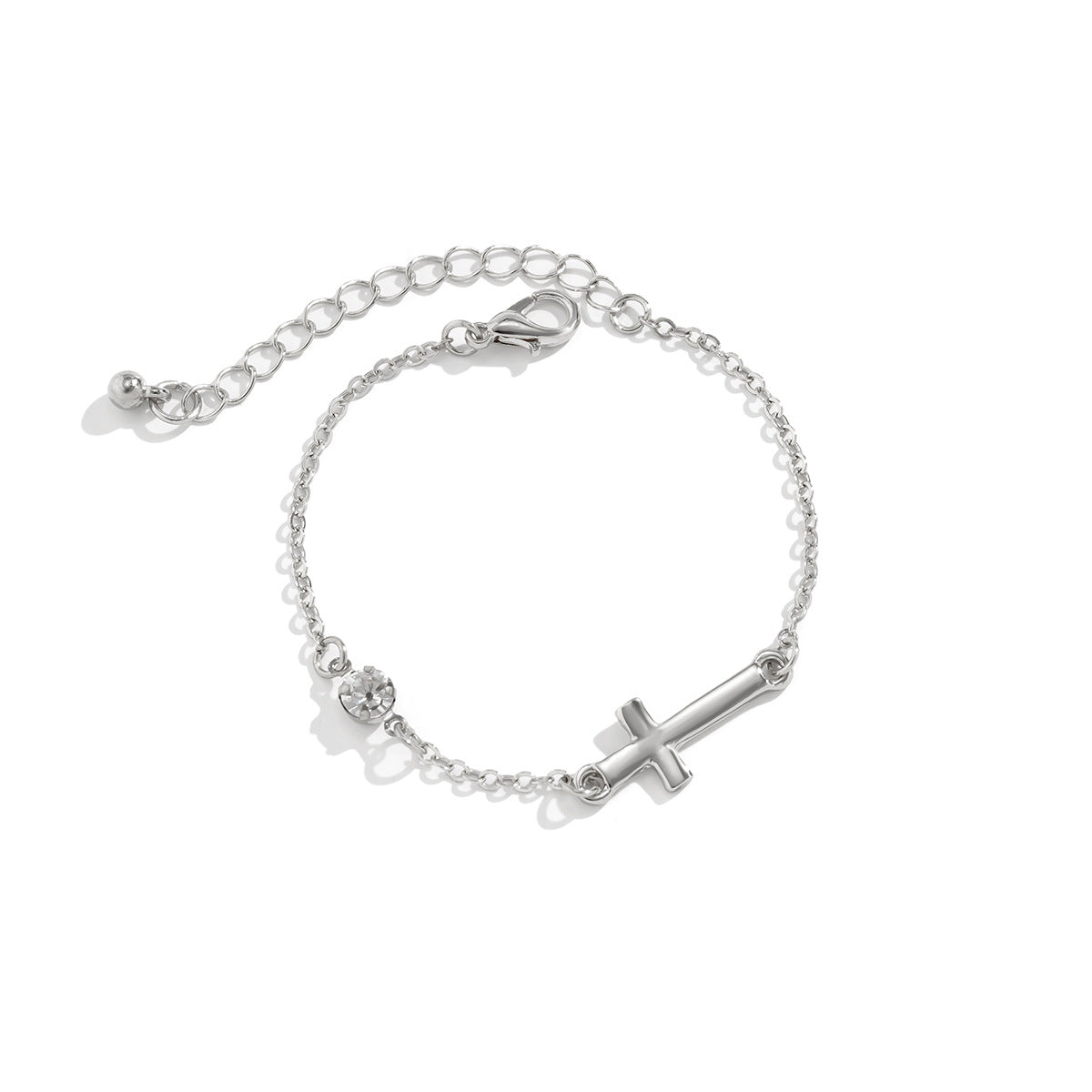 Pulsera de aleación con colgante de cruz geométrica minimalista para mujer, con acabado chapado y detalle de borla