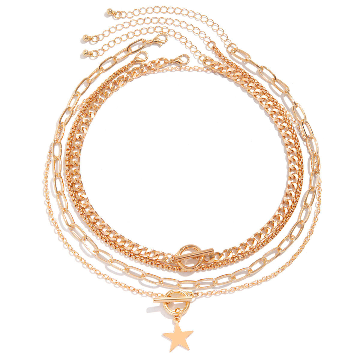 Punk Style Five-Pointed Star Pendant Necklace Set with Plated Alloy and Geometric Design