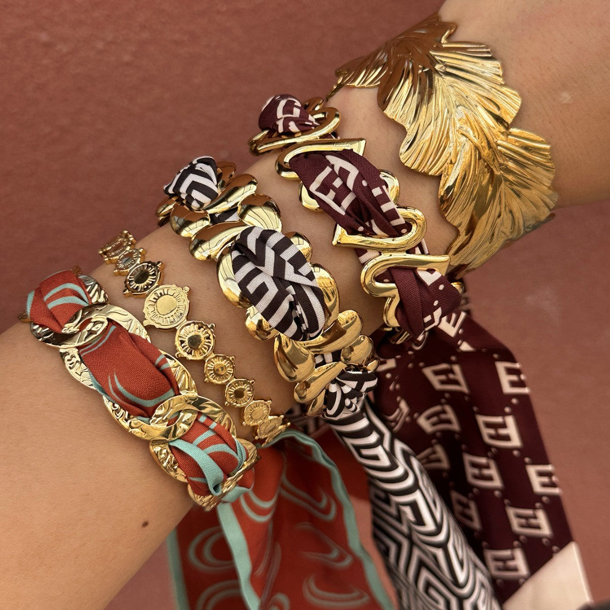 Elegant Irregular Hollow Heart Leaf Flower Stainless Steel Plated Open Cuff Bracelet for Women