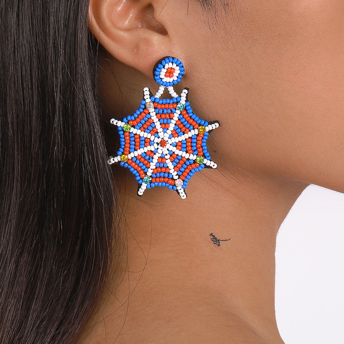 Pendientes góticos oscuros, geométricos, de telaraña, con diamantes de imitación y cuentas, hechos a mano para mujer