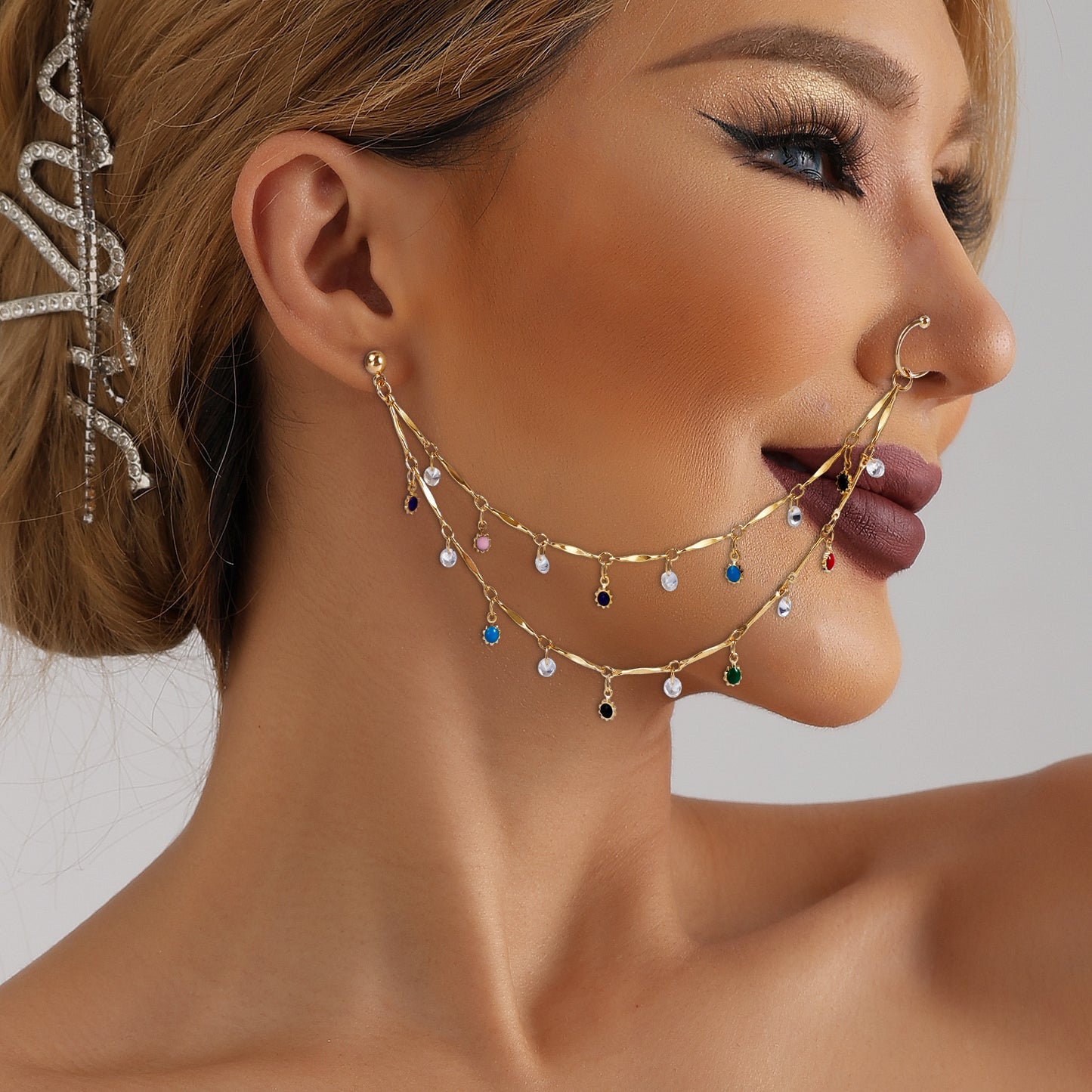 Ethnic Geometric Evil Eye Tassel Nose Ring Plated Alloy Unisex Body Jewelry