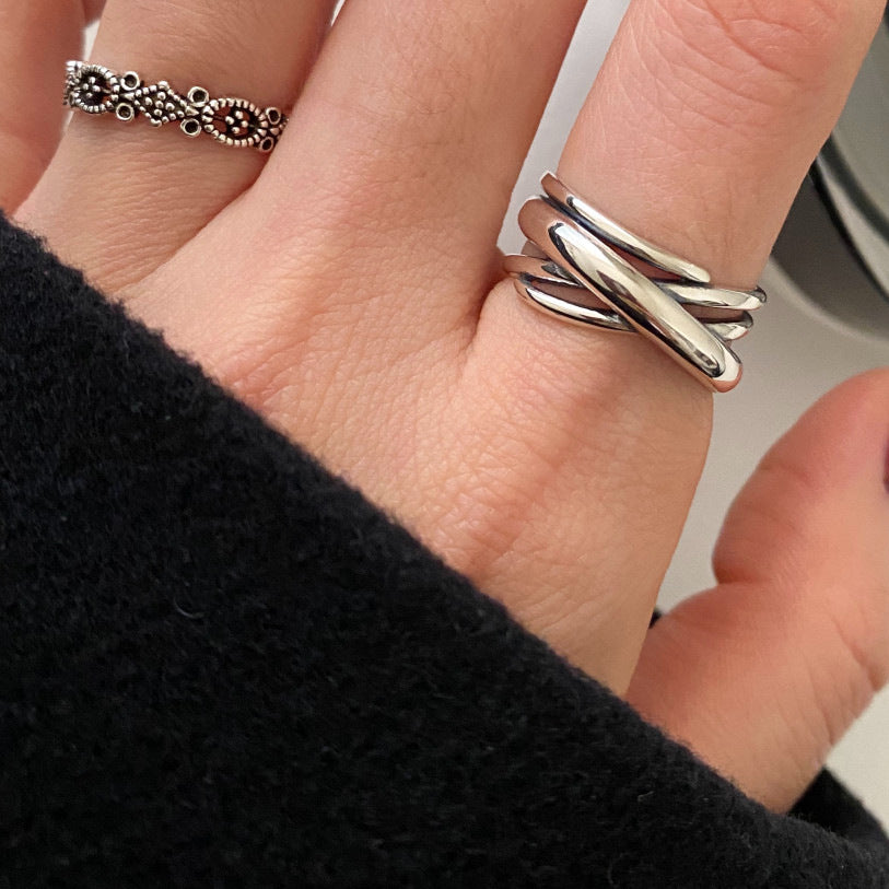 Anillo con incrustaciones geométricas redondas de corazón de plata de ley 925 vintage para mujer