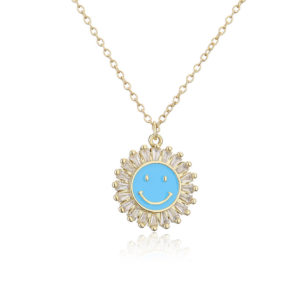 Collana pendente originale con girasole sorridente in rame placcato oro 18 carati
