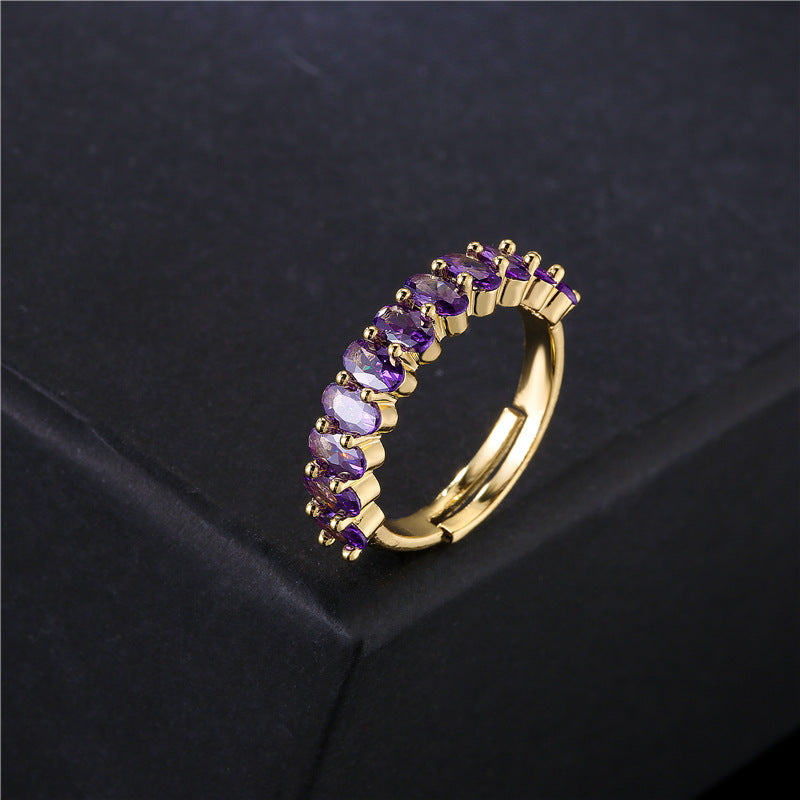 Geometric Oval Cubic Zirconia Ring for Women in Copper with 18K Gold Plating