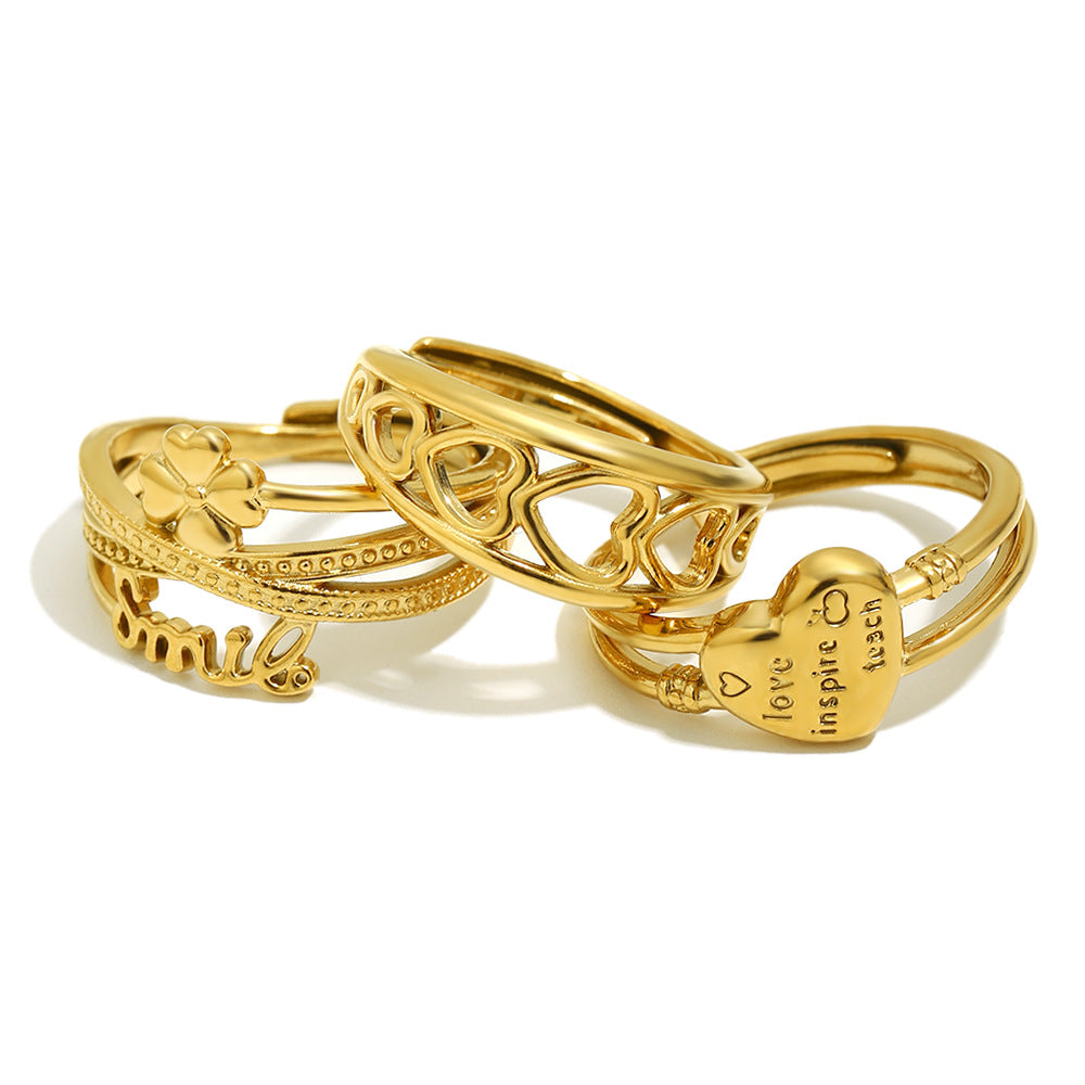 Anello da donna minimalista con lettera a cuore in oro 18 carati placcato in acciaio inossidabile a forma di linea floreale