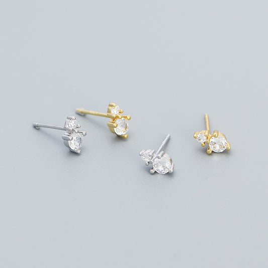 Pendientes de tuerca minimalistas de plata de ley 925 con circonita cúbica geométrica redonda para mujer