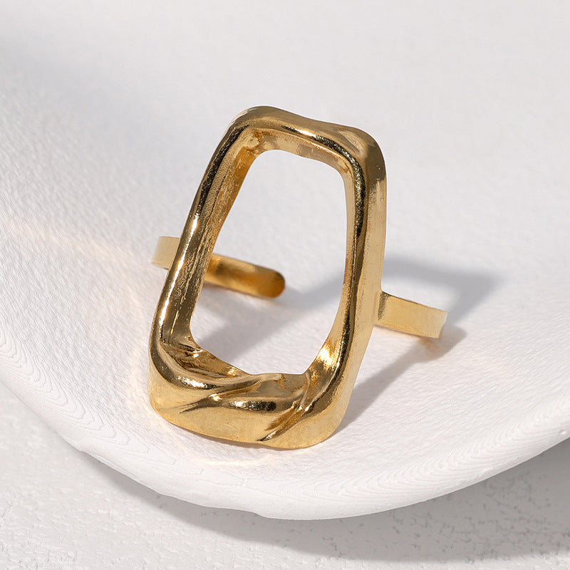 Anello Aperto Quadrato Geometrico Minimalista Placcato Oro 18K in Acciaio Inossidabile, Gioielli di Moda per Donna