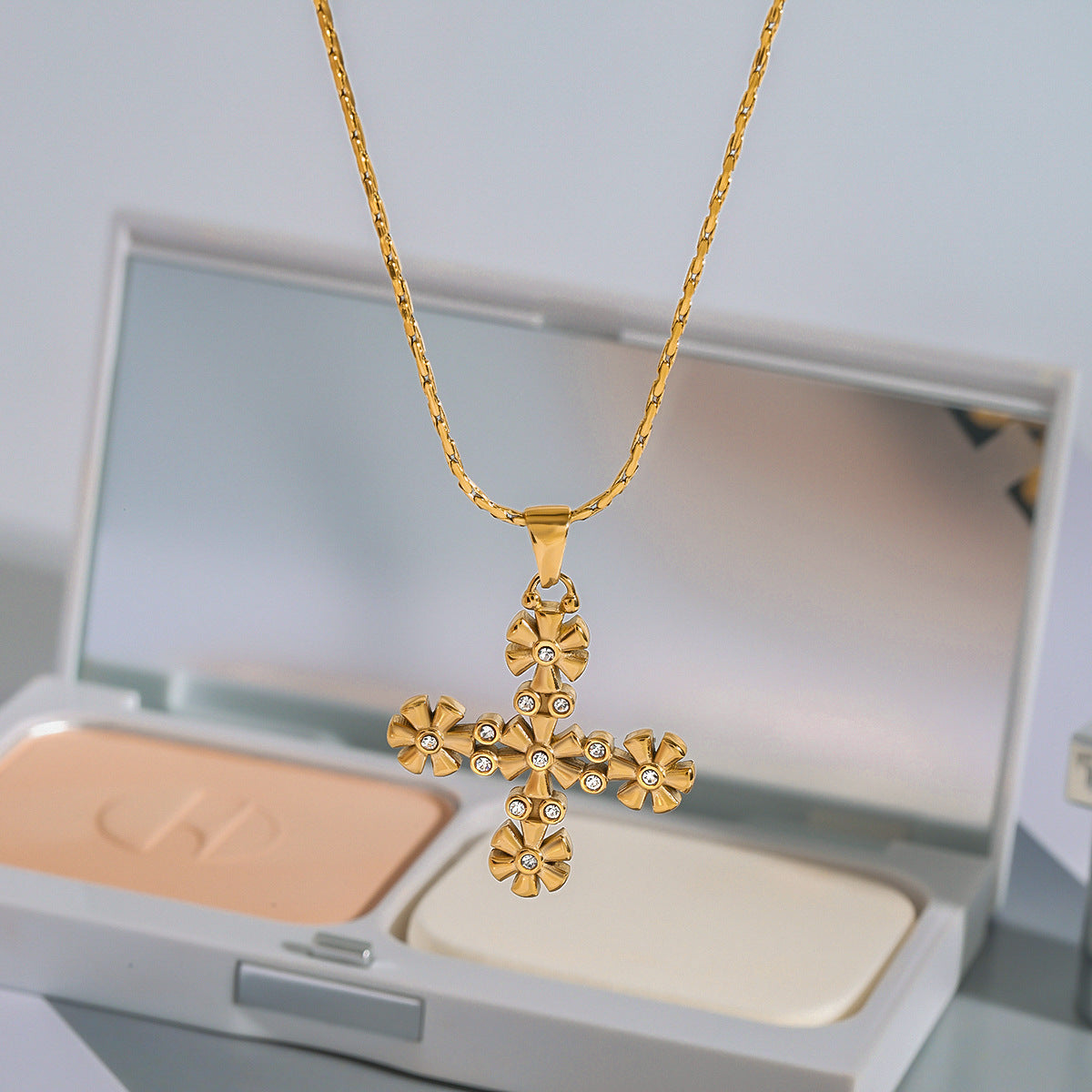 Minimalist Geometric Cross Plated Titanium Steel Pendant Stainless Steel Necklace for Women