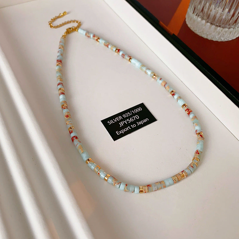 Collana Sweet Dopamine con perle barocche in lega di zinco con finitura placcata e ciondolo geometrico, delicata catena a clavicola da donna