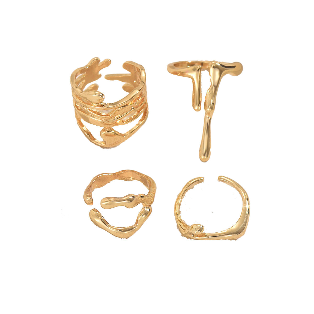 Conjunto de anillos abiertos para mujer con diseño de lava irregular geométrica, anillos de moda chapados en aleación de zinc con estilo minimalista moderno