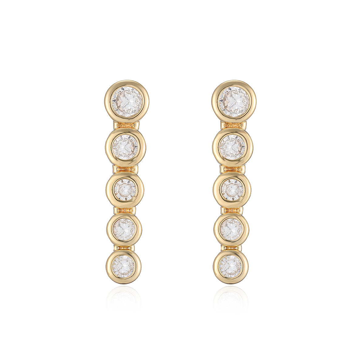 Minimalist 18K Gold Plated Brass Geometric Cubic Zirconia Inlay Long Drop Earrings for Women