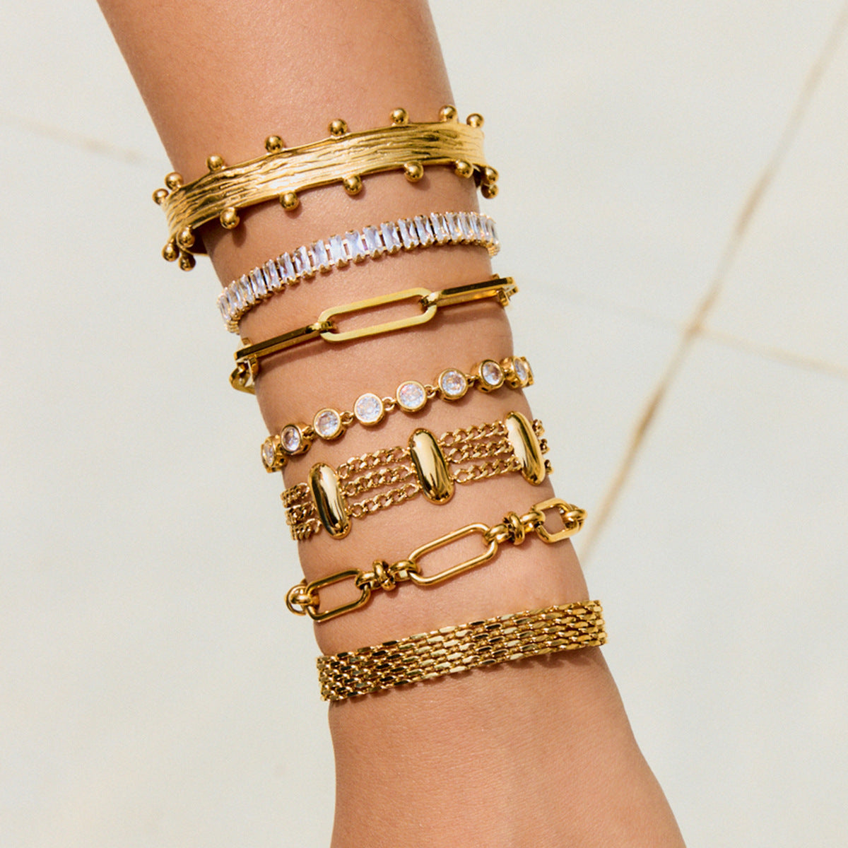 Geometric Stainless Steel Plated Bracelet for Women with Rhinestone Accents Luxury Hypoallergenic Jewelry