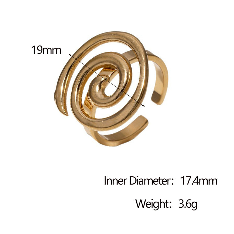 Minimalist Geometric Spiral Design Stainless Steel Ring with 18K Gold Plating for Women