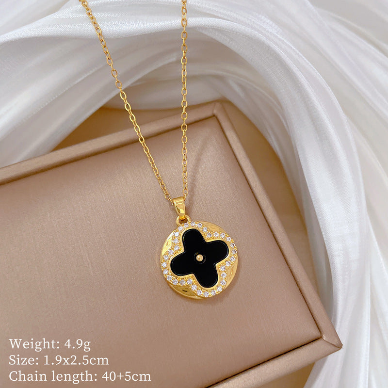 Collana in Stile Cartone Animato con Cuore in Acciaio al Titanio con Pendente in Rame e Intarsio di Strass per Donne e Uomini
