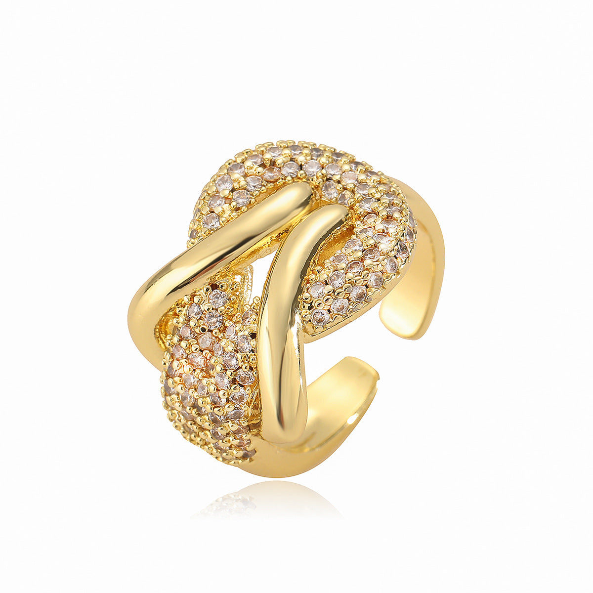 Minimalist Irregular Geometric Open Ring for Women in Copper with Micro-Pavé Zirconia