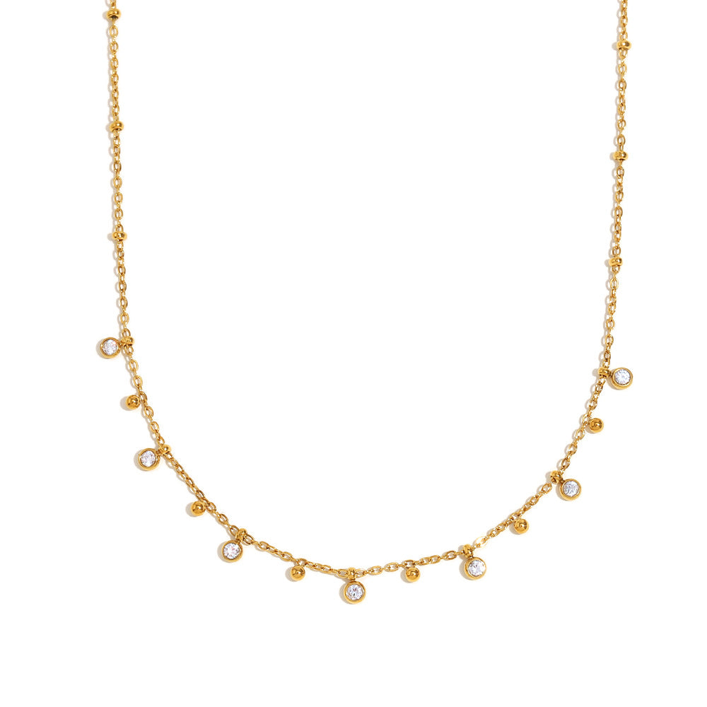 Collana da donna a pendente in zircone placcato in oro 18K in acciaio inossidabile geometrico minimalista a goccia d'acqua con accento di perla