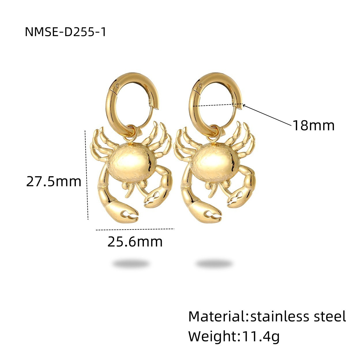 Pendientes y colgante de acero inoxidable con forma de cangrejo de moda para mujer con acabado chapado