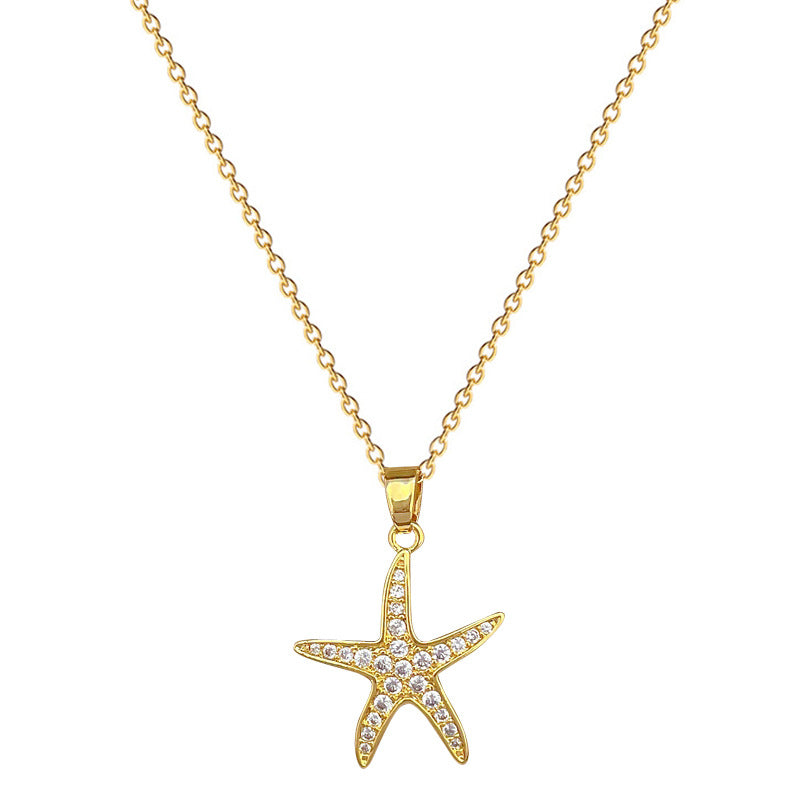 Collana Minimalista a Forma di Stella in Acciaio al Titanio con Intarsi di Strass per Donna e Uomo, Delicata Catena Clavicolare