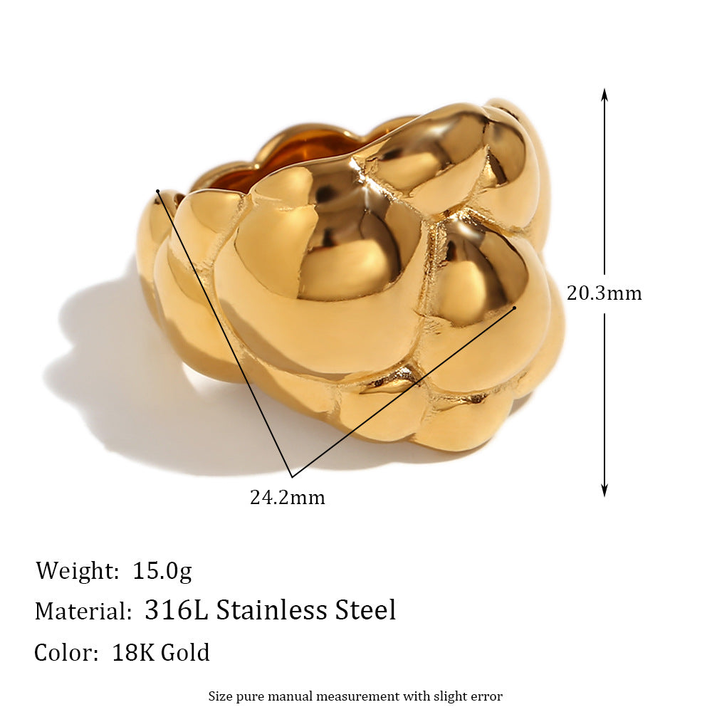 Minimalist Geometric Stainless Steel Ring with 18K Gold Plating and Micro-Paved Zirconia for Women