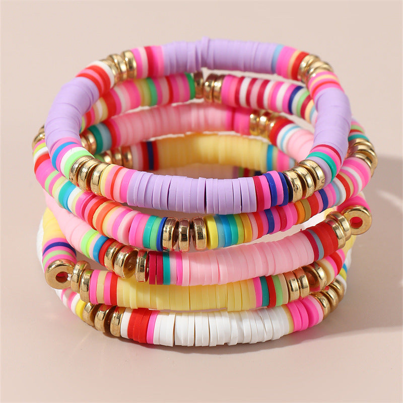 Juego de pulseras infantiles de resina con cuentas y formas geométricas, estilo bohemio, hechas a mano con embalaje individual